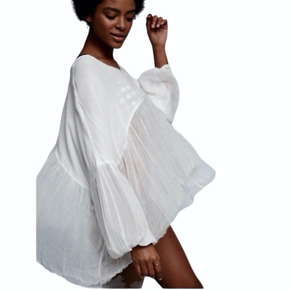 Pills for Anthropologie White Oversize Swing Blouse | Size M/L - Picture 2 of 9